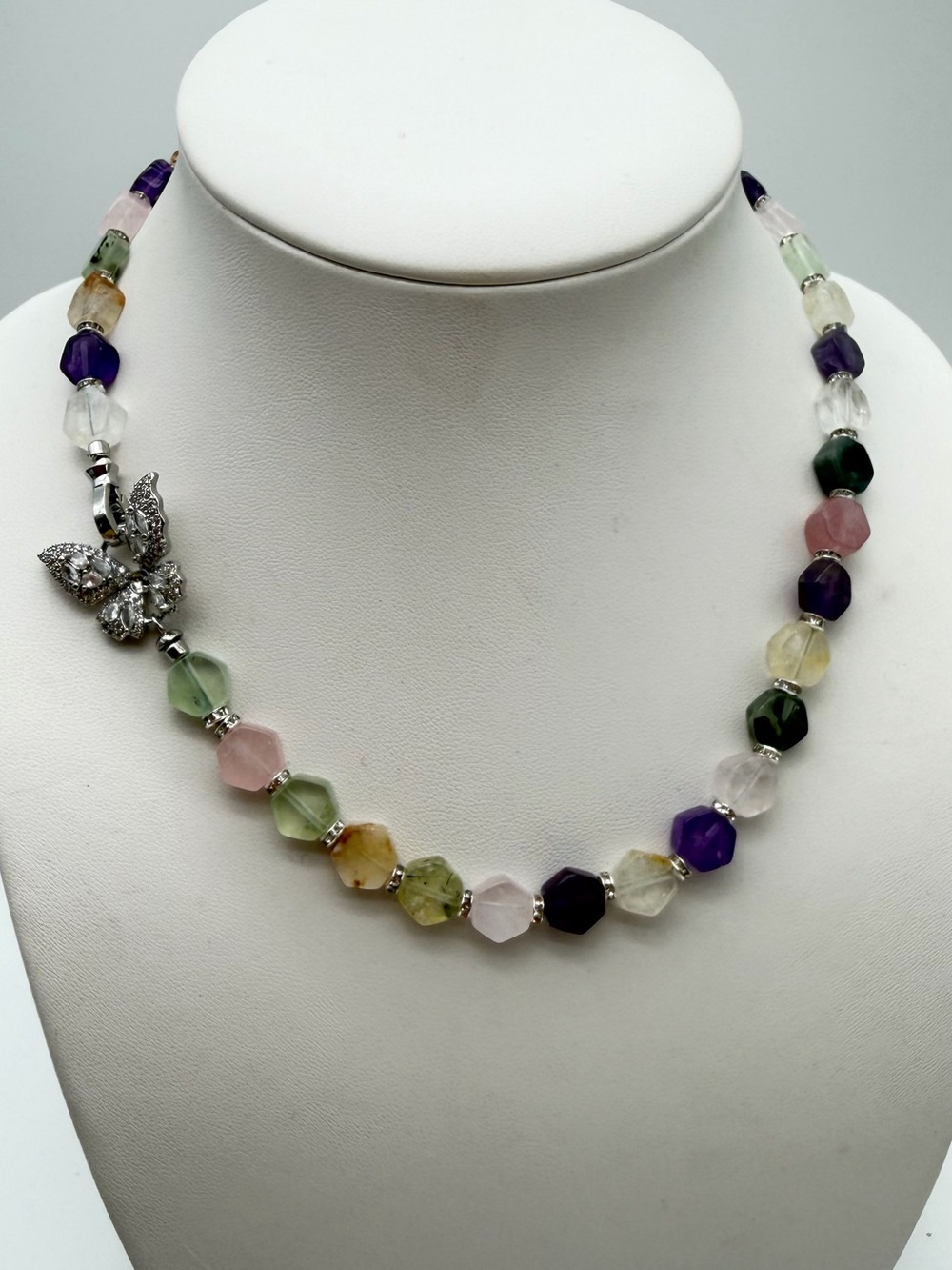Artisan Hex Cut Multi-Gemstone choker with zircon Butterfly Clasp (2)